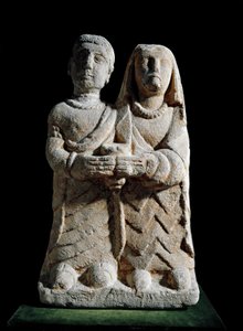 Arte ibérico: estatuilla de una pareja haciendo una ofrenda. Escultura de Albacete, Cerro de los Santos, España. Siglo IV-II a.C. Madrid, Museo Arqueológico Nacional de Iberian