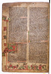 Inicial historiada D al comienzo de La Saga de Olaf Tryggvason, del Flateyjarbok (El Libro de Flatey) finales del siglo XIV de Icelandic School
