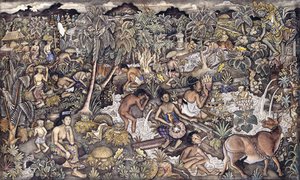 Bali Life, c.1940 (óleo sobre tela de queso) de Ida Bagus Kembeng