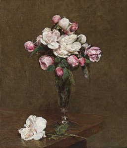 Rosas rosadas y blancas en una copa de champán, 1874 de Ignace Henri Jean Fantin Latour