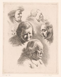 Composición con seis cabezas de hombres y mujeres con los ojos cerrados. de Ignace Joseph de Claussin (attributed to)