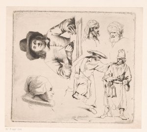 Composición con un hombre que escribe, una cabeza de mujer y cuatro figuras masculinas de Ignace Joseph de Claussin