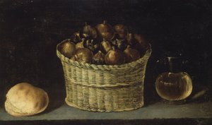 Bodegón (Cesta de mimbre con higos, pan y jarra con miel) – Siglo XX de Ignacio Zuloaga y Zabaleta