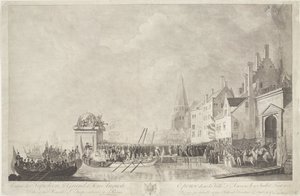 Aankomst van Napoleon en Josephine te Antwerpen, 1803 Entrada de Napoleón el Grande y su esposo Augusto en la ciudad de Amberes el 18 de julio de 1803 (título sobre el objeto) de Ignatius Joseph van den Berghe
