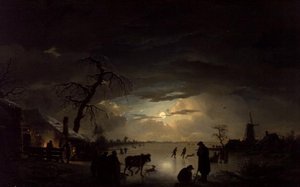 Paisaje invernal a la luz de la luna de Ignatius Josephus van Regemorter