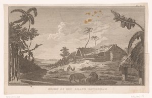 Vista de la isla de Nomuka en el Océano Pacífico desde tierra Ver en la isla de Rotterdam (título sobre el objeto) de Ignaz Sebastian Klauber (possibly)