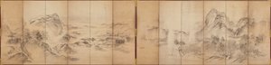 Vistas de montañas, reverso de una pantalla de seis paneles, Período Edo, 1856-58