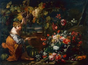 Niña joven recogiendo uvas de Il and Brueghel Abraham Borgognone