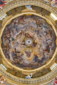 Paraíso alabando a Jesús y las pechinas con Profetas, Evangelistas y Doctores de la Iglesia de Il  Baciccio