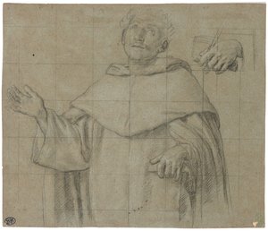 Un santo dominicano, quizás San Pedro Mártir, medio cuerpo, sosteniendo un libro