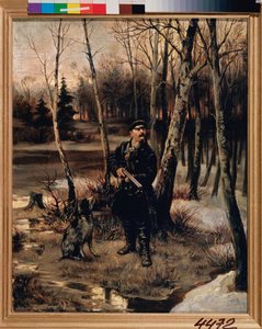 Woodcock Hunting - Woodcock Shooting - Pintura de Illarion Mikhailovich Pryanishnikov (1840-1894), óleo sobre lienzo de Illarion Mikhailovich Pryanishnikov