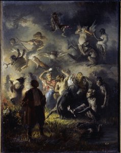 Noche en el Monte Calvo. Celebración del solsticio de verano, la fiesta eslava de Ivan Kupala (equivalente al día de San Juan), que mezcla figuras tradicionales paganas con la tradición cristiana ortodoxa. Pintura de
