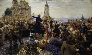 Kouzma (Kuzma) Minin (fallecido en 1616) llama al pueblo de Nizhny Novgorod en 1611 (Levantó al pueblo de Moscú contra los polacos) (Minin apela al pueblo de Nizhny Novgorod en 1611) - Pintura de Ilya Yefimovich Repin (1844-1930) ), óleo sobre lienzo de Ilya Efimovich Repin
