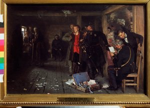 La detención del propagandista. Pintura de Ilya Repin (Ilia Repin) (1844-1930), óleo sobre madera de Ilya Efimovich Repin