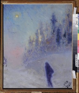 Carretera de invierno. Pintura de Yuri Ilyich Repin (1877-1954), óleo sobre madera de Ilya Efimovich Repin
