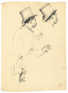 Estudios para "Un café parisino": Vista lateral de la cabeza de un hombre con sombrero, c. 1872-1875 de Ilya Efimovich Repin