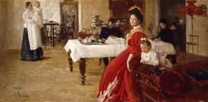 La hija del artista, Tatiana y su familia en un interior de Ilya Efimovich Repin