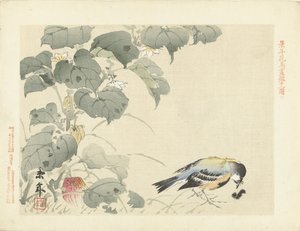 pájaro con oruga Bocetos de flores y pájaros de Keinen (título de la serie) Keinen kacho gafu (título de la serie sobre el objeto)