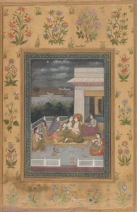 Una Pareja en una Terraza Rodeada de Asistentes y Músicos de Indian 18th Century