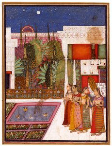 Cuatro mujeres en un jardín de palacio, mediados del siglo XVIII de Indian Art