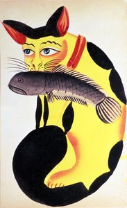 Un gato con un pez en la boca, de la colección de Rudyard Kipling, Calcuta, c.1890 de Indian School