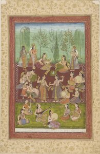 Un grupo de mujeres en un jardín, entreteniéndose con música y baile de Indian School