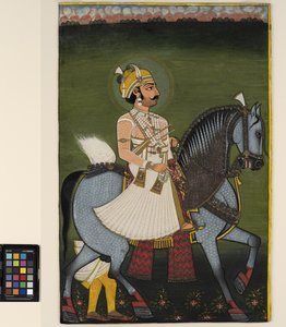 Un thakur de Jhilai a caballo de Indian School