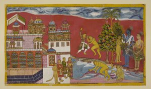 Añadir 15296 (2) f.16r, Detrás fuera del palacio de Kiskindha