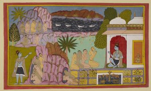 Agregue 15296 (2) f.65r, Los monos le han dicho a Svayaṃprabha de Indian School