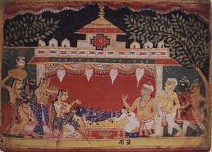 Adoración del niño Krishna de un 