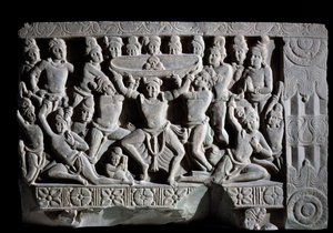 Adoración del turbante (fragmento de relieve, 225-325) de Indian School