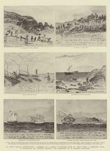 Autobiografía de un esclavo indio, facsímiles de una serie de bocetos realizados por "Billy King", un esclavo liberado, para ilustrar su captura, cautiverio y liberación por un barco de guerra inglés de Indian School