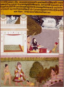 Un asceta escucha música en la terraza de un palacio Miniatura de la escuela india, circa 1760. Colección privada de Indian School