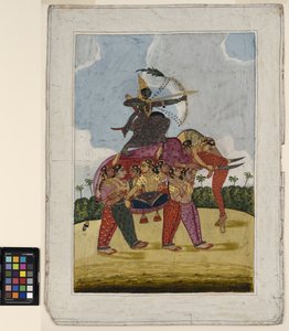 Un elefante, compuesto, formado por mujeres danzantes que sirve como montura a un arquero, c.1825 de Indian School