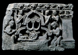 Arte de Gandhara (o Greco-Budismo): “Buda en oración” el milagro de Sravasti. Relieve de la Escuela de Gandhara - siglos II a IV - Museo Indio, Calcuta, India de Indian School