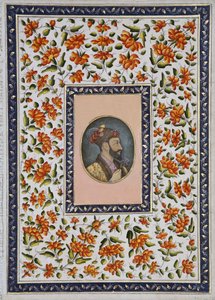 Aurangzeb Bahadur sosteniendo un lirio de Indian School
