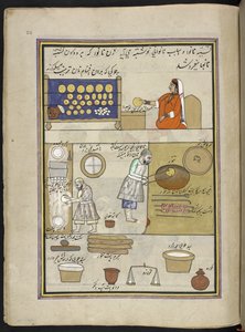 Panadería,  86 dibujos encuadernados en un volumen que representa oficios y ocupaciones en Cachemira, se muestra a los artesanos trabajando con sus implementos y equipos,  Por un artista de Cachemira, probablemente en Srinagar, c.1850-60 (gouache sobre pap
