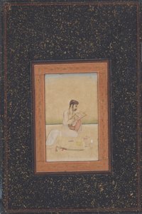 Behzad el pintor con gafas (tinta, color y oro sobre papel) de Indian School