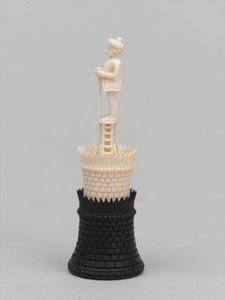 Torre negra, pieza de ajedrez, India, circa 1820 de Indian School