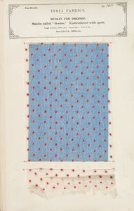 Muestra de muselina Bootee bordada con puntos de Dacca en Bengala, de La Colección de los Fabricantes de Textiles de la India, por John Forbes Watson, publicada en 1866 de Indian School