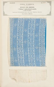 Muestra de muselina bordada Chikan de Dacca en Bengala, de La Colección de los Fabricantes de Textiles de la India, por John Forbes Watson, publicada en 1866 de Indian School