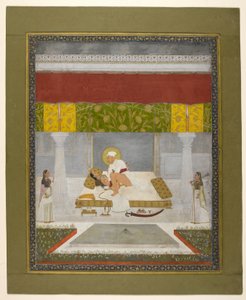 Chitarman II (Kalyan Das), Muhammad Shah haciendo el amor, c.1735 (gouache sobre papel) de Indian School