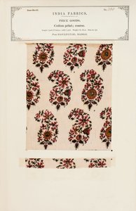 Muestra de algodón grueso estampado de Masulipatam en Madrás, de La Colección de los Fabricantes de Textiles de la India, por John Forbes Watson, publicada en 1866 de Indian School