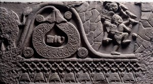 Construcción de una cueva (relieve en la estupa de Baruth) de Indian School