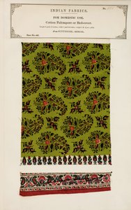 Muestra de palampore o cubrecama de algodón de Futtygurgh en Bengala, de La Colección de los Fabricantes de Textiles de la India, por John Forbes Watson, publicada en 1866 de Indian School