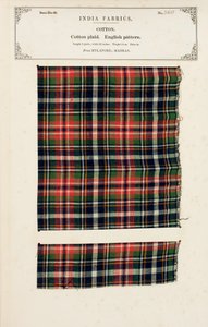 Muestra de algodón a cuadros de Mylapore en Madrás, de La Colección de los Fabricantes de Textiles de la India, por John Forbes Watson, publicada en 1866 de Indian School