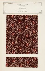 Muestra de algodón estampado de Bellary en Madrás, de La Colección de los Fabricantes de Textiles de la India, por John Forbes Watson, publicada en 1866 de Indian School