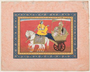 Diálogo entre Krishna y Arjuna en el campo de batalla de Kurukshetra de Indian School