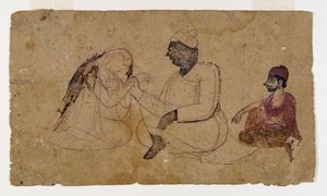 Dibujo de Tres Figuras Sentadas, c.1750 de Indian School