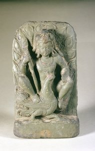 Figura de Skanda con su pavo real, Colinas de Punjab de Indian School